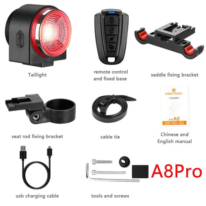 Anti-theft Alarm Bicycle Taillights Waterproof Wireless Remote Smart Brake Lampll Find Bike Locator Night Riding Warning Device