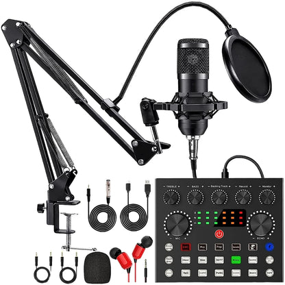 BM800 V8s Podcast Equipment Professional Audio Condenser Mic with Sound Card for Karaoke Podcast Recording Live Streaming