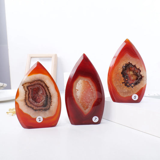 1pc Natural Stone Sculpture Red Agate Flame Shape Crafts Carnelian Crystal Carving Energy Gem Home Ornament