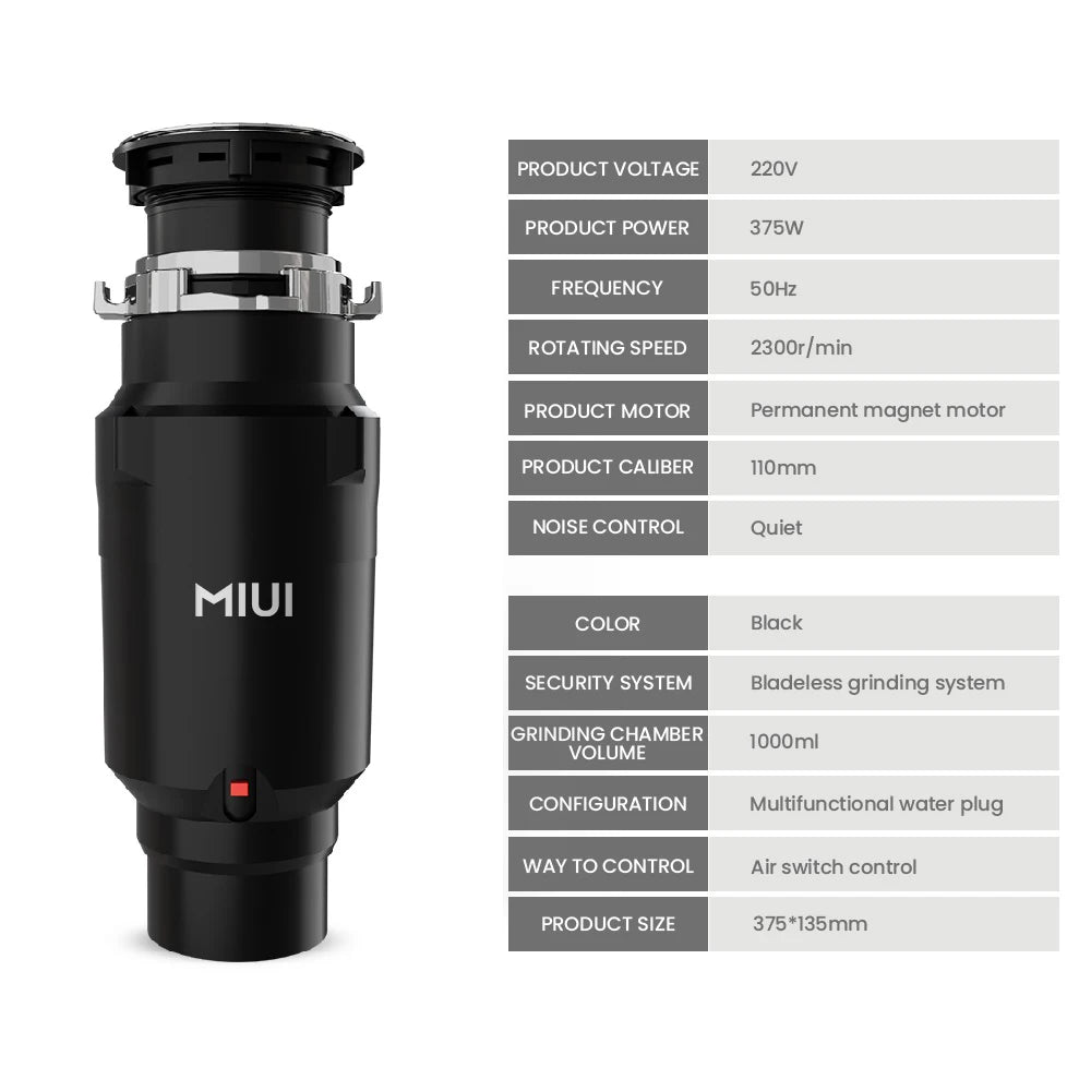 MIUI Continuous Feed Garbage Disposal with Sound Reduction,1/2 HP Food Waste Disposer with Stainless Steel Grinding System