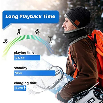 Microphone for Handsfree Call Outdoor Sport Cap Gifts  2in1 Winter Bluetooth 5.0 Headset Headband Warm Music Hat with Soft Scarf