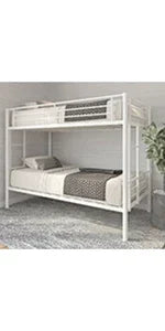 Twin Over Twin Metal Bunk Bed with Trundle Heavy Duty Bunk Beds Frame with 2 Side Ladders Convertible Bunkbed with Safe