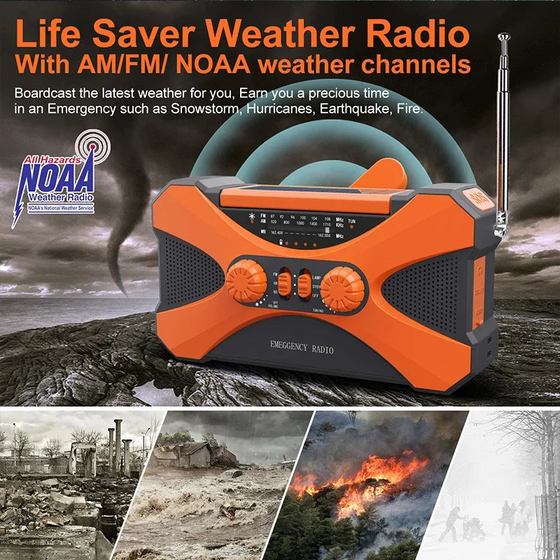 Solar Emergency Radio 10000mAh Hand Crank Portable AM/FM/NOAA SOS Radio with Flashlight&Reading Lamp Cell Phone Charger Radio