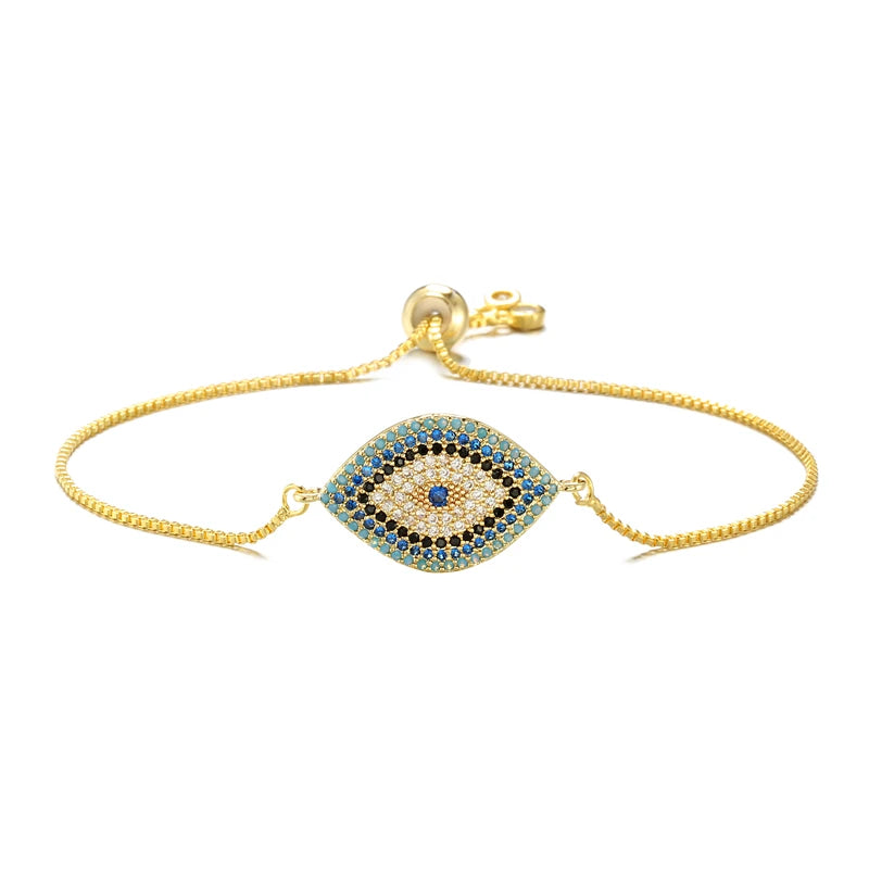 Mafisar 2024 Trendy Turkish Gold Color Evil Eye Bracelet Adjustable AAA CZ Pave Setting Female Luckry Party Jewelry Gift