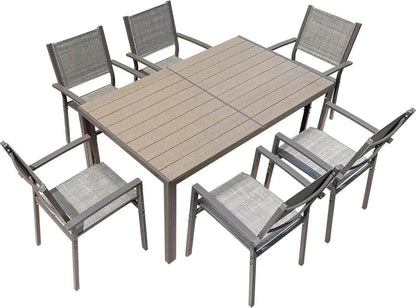 7 Piece Terrace Dining Outdoor Furniture Set with Weatherproof Table and 6 Stackable for Garden - MarvelouStoree