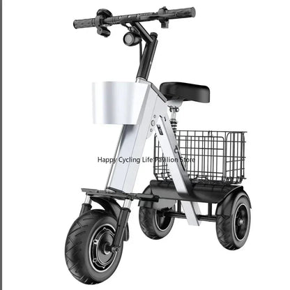 Folding Electric Tricycle With Removable Basket 48V 450W Mini Portable 3 Wheel Electric Scooter With Camping Trailer Support APP