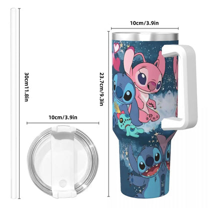 Stainless Steel Tumbler MINISO Stitch Mugs Cup With Straws Travel Cold and Hot Water Bottle Heat Preservation 40oz Thermal Mug