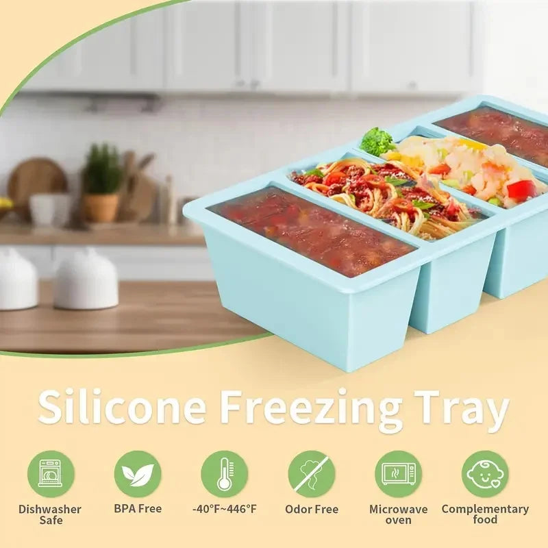 4 Grid Ice Tray Mold Food Freezing Container With Lid Silicone Soup Ice Cube Square Tray Mold DIY Ice Maker Ice Cube Tray