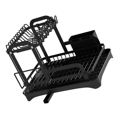 2 Tier Dish Bowl Drainer Storage Rack Kitchen Dish Drying Rack with Drain Basket Countertop Dinnerware Organizer Drainboard