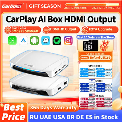 2024 New CarlinKit Android 13 CarPlay AI Box HDMI Wireless CarPlay Android Auto TV Video Box Qualcomm SDM660 8-Core Split Screen