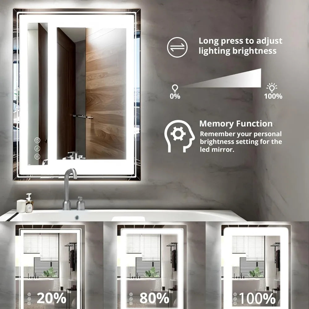 Bathroom Mirror with Lights 36x28 Inch Anti-Fog Shatter-Proof Wall-Mounted with Frontlet & Backlit Fixture Home Freight free