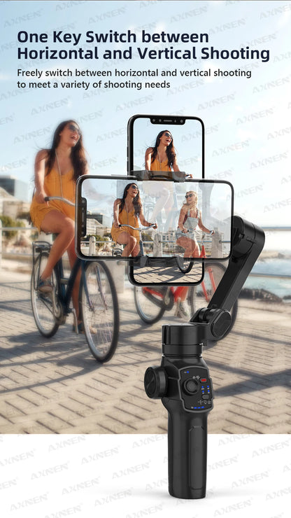 AXNEN HQ4 Smartphone Stabilizer Built-in Selfie Stick, Handheld 3-Axis Phone Gimbal for iPhone Pro Max Android Mobile CellPhone