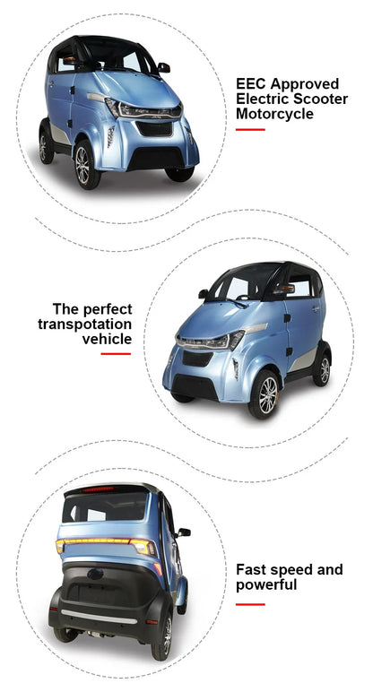 4 Wheels Mini Electric Vehicle Tricycle For Adults Tuk Tuk 3000W Fully Enclosed Mobility Scooter Driving In The City With EEC