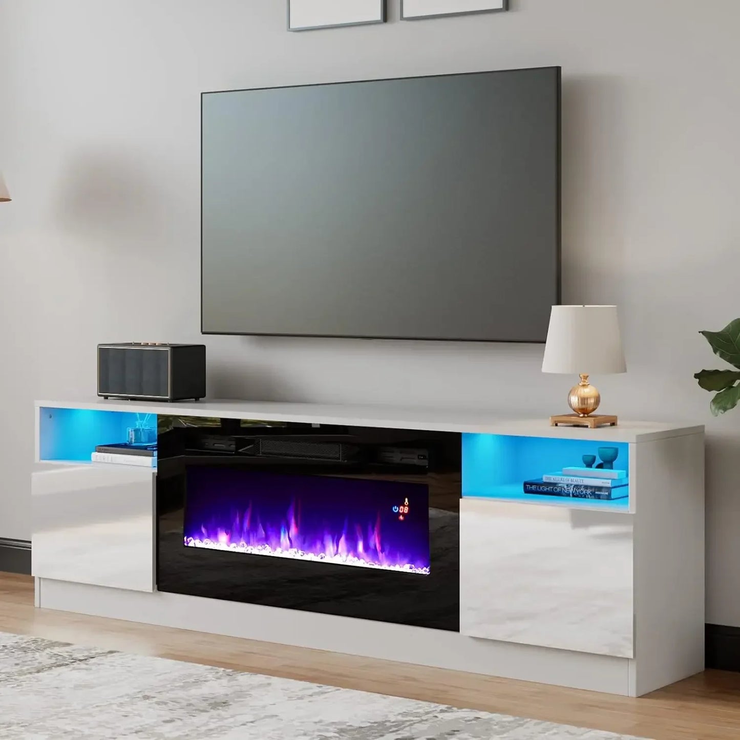 Fireplace TV Stand, 36" Electric Fireplace LED Light Entertainment Center, Wood Texture Stand with Storage Cabinet, TV Stands