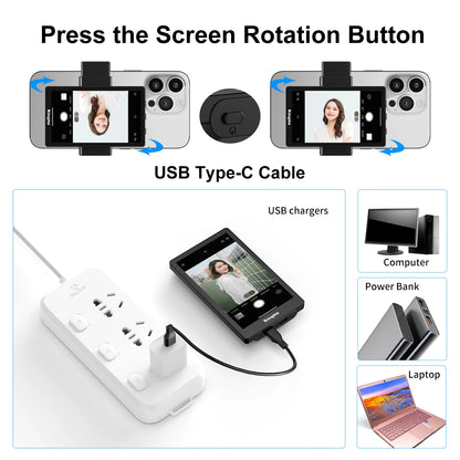 Phone Vlog Selfie Monitor Screen Support 4K Wired Recording Using Phone Rear Camera for iPhone Selfie Vlog Live Stream TikTok