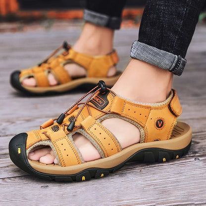 Summer Men Sandals Leather Mens Casual Shoes Breathable Outdoor Sandals for Men Beach Shoes Slippers Fashion Roman Shoes