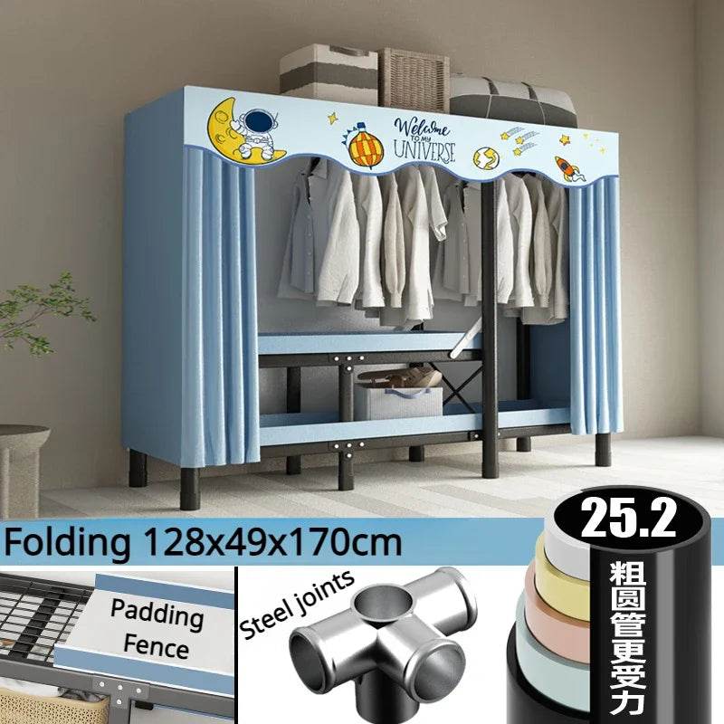 Cloth Wardrobe Foldable Steel Frame Simple Durable RentalRoom Storage Closet Locker Bedroom Furniture Installation-Free Wardrobe - MarvelouStoree