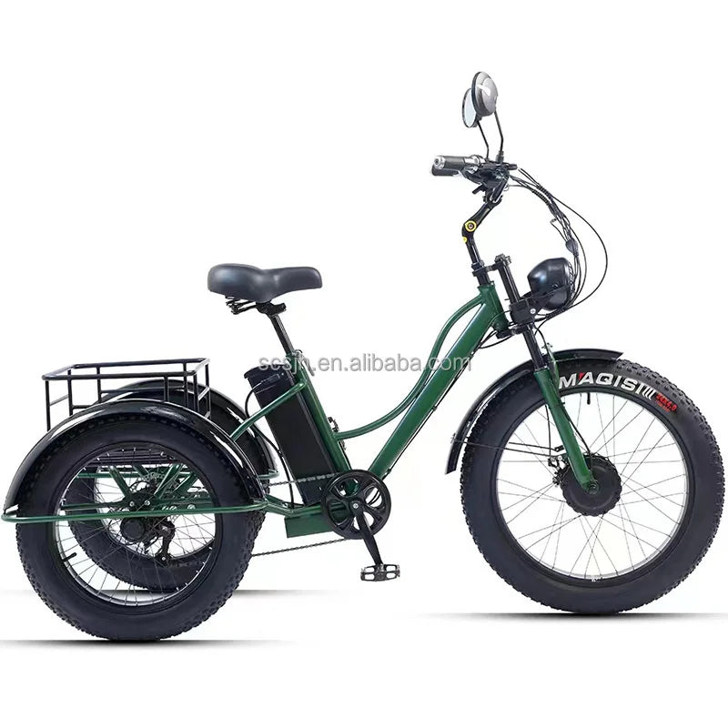 Electric Tricycle with Snow Fat Tire Lithium Battery Cargo Trike 750W 48V 15A 24-inch 24 Inch 24 Inch Child Bicycle Bike Box 24