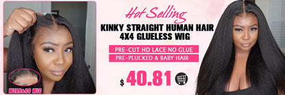 Kinky Straight Human Hair Wigs 4x4 Glueless Wig Human Hair Wear And Go Glueless Wig Brazilian Human Hair Wig Lace Closure Wig