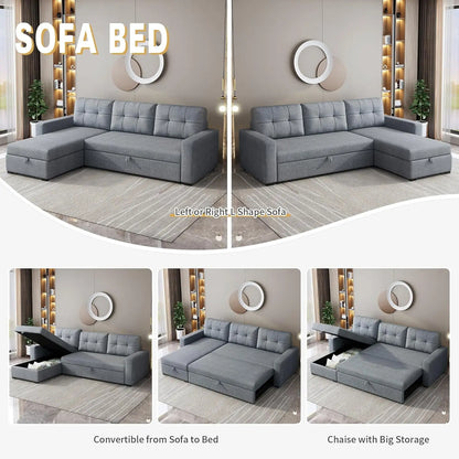 81.5" Sectional Sleeper Sofa with Storage Chaise, L Shaped Pull Out Couch Bed with 3 Removable Back Cushion for Living Room,Apar