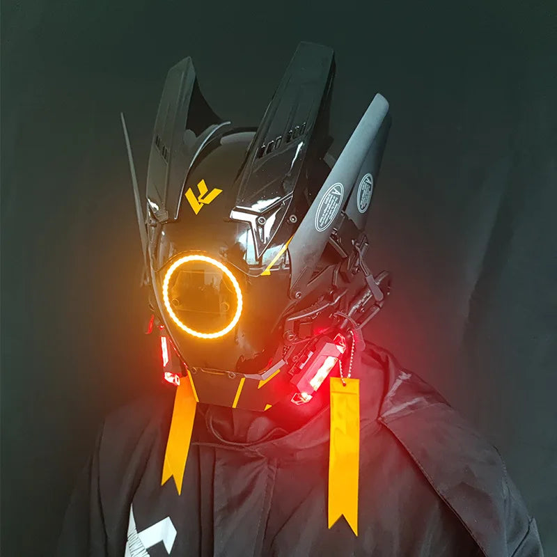 Cyberpunk Mask Helmet Techwear Cosplay Bluetooth With Dynamic Led Samurai Mask Customizable Patterns Screen Halloween Party Gift