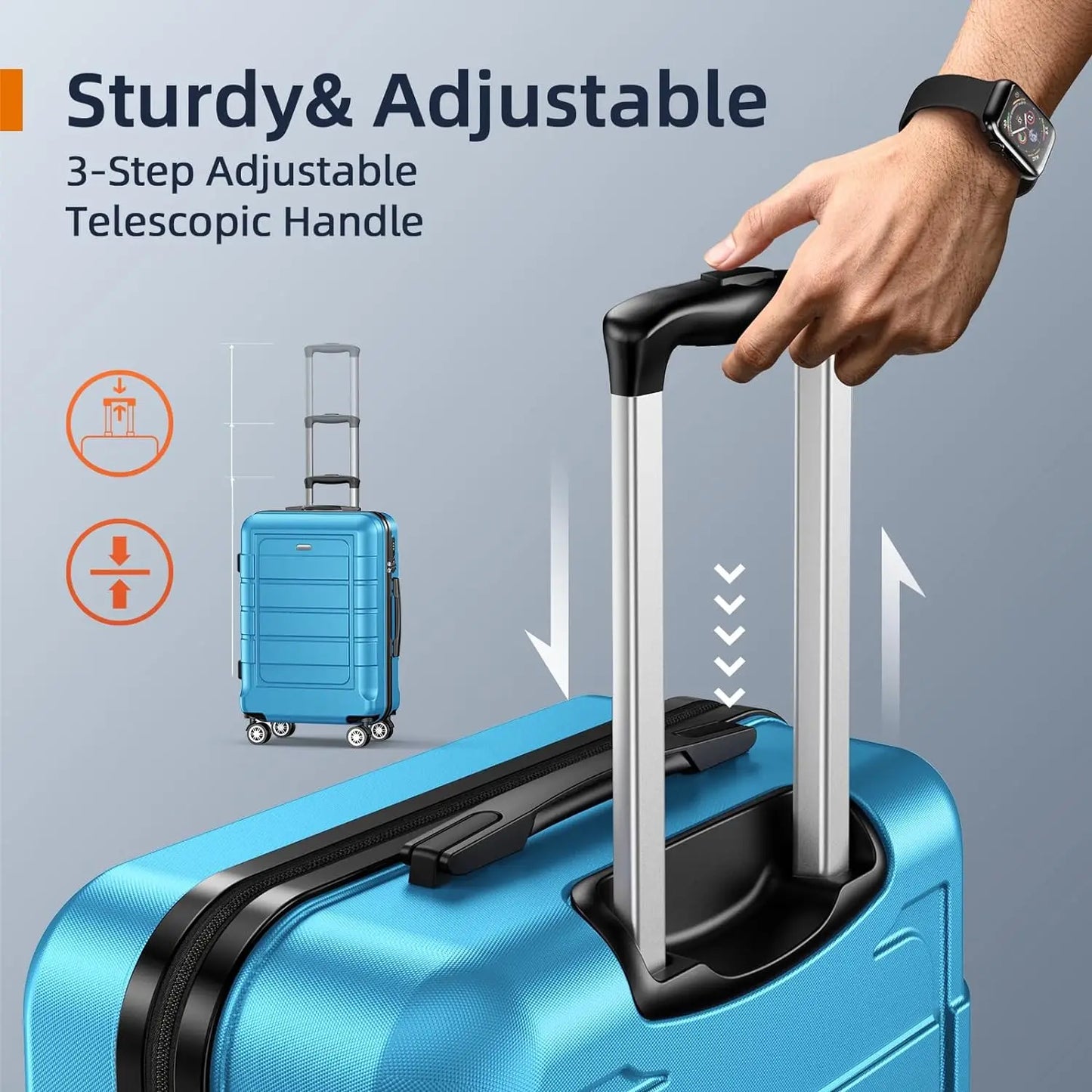 SHOWKOO Luggage Sets Expandable PC+ABS Durable Suitcase Sets Double Wheels TSA Lock 4 Piece Luggage Set Sky Blue