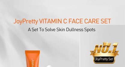 JoyPretty Vitamin C Skin Care Set Face Whitening Dark Spots Cream Serum Gentle Cleaning Deep Moisturizing Pore Shrinkle Skincare