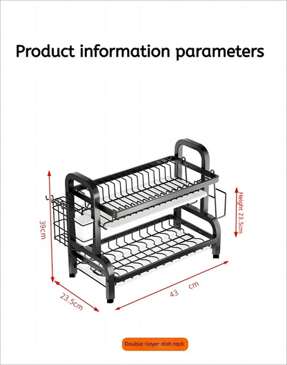 Dish Drying Rack 2-Tier Compact Kitchen Dish Rack Drainboard Set Large Rust-Proof Dish Drainer with Utensil Holder Kitchen Racks