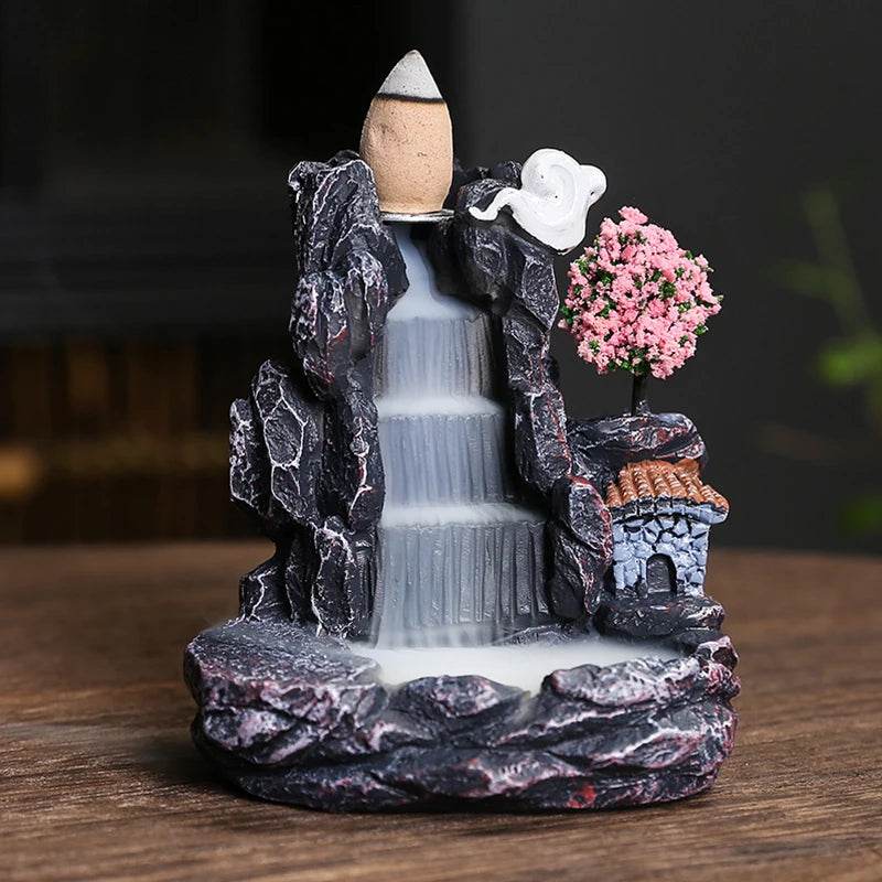 Waterfall Backflow Incense Burner Mountains River Fragrance Backflow Aroma Smoke Sandalwood Aromatherapy Ornament Relaxing Gift - MarvelouStoree