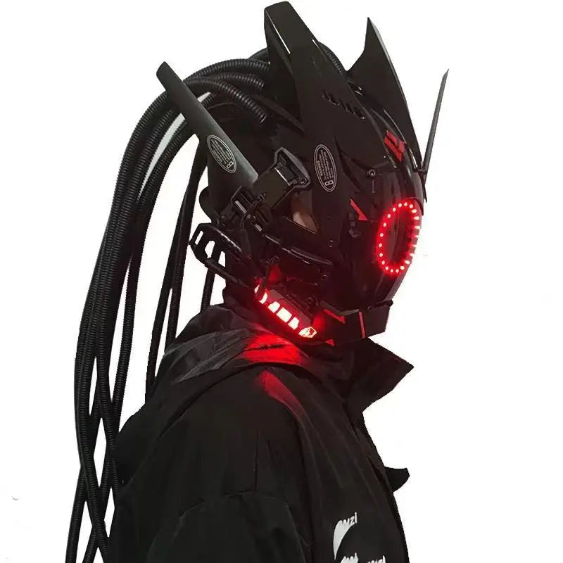 Cyberpunk Mask Round Light Wing Braid Triangle Light Festival LED Light Techno Sense Boy Helmet Cosplay Mask  Mascaras