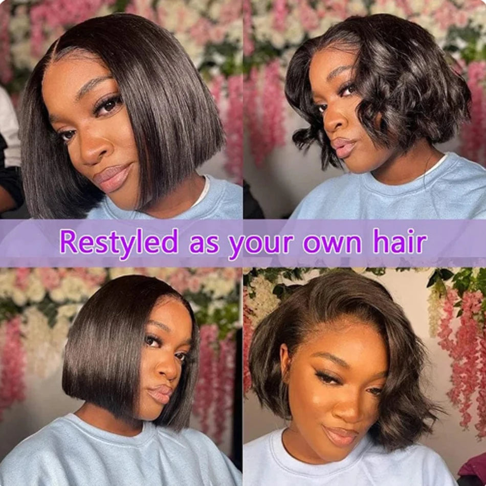 14Inch Wear And Go Glueless Wigs Short Straight Human Hair Bob Straight PreCut Lace Frontal Wigs Upgraded No Glue Wigs For Women