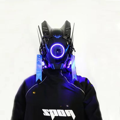 Cyberpunk Mask Round Light Wing Braid Triangle Light Festival LED Light Techno Sense Boy Helmet Cosplay Mask  Mascaras