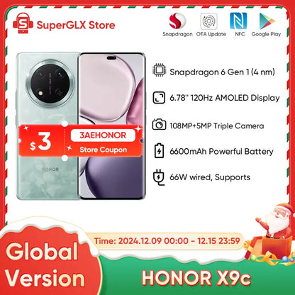 2024 New HONOR X9c 5G Global Version 6.78" Anti-drop 120Hz Curved Screen 108MP Triple Cameras 6600mAh Battery Android14 Dual SIM