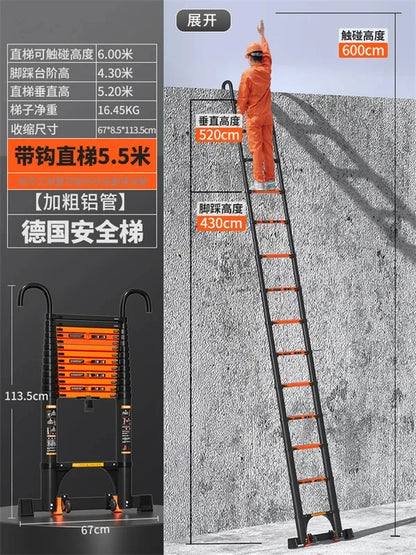 Multifunction Folding Ladder Aluminum Alloy Telescopic Ladder Thickened Herringbone Ladder Portable Lift Engineering Stairs