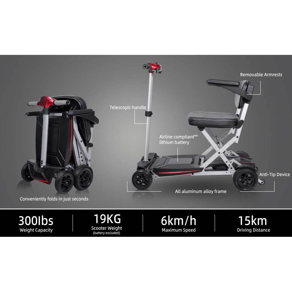 Foldable CART Travel Mobility Scooter Small Folding Electric Tricycle Adult Home Travel on Behalf of The Elderly Scooter Electric Car - MarvelouStoree