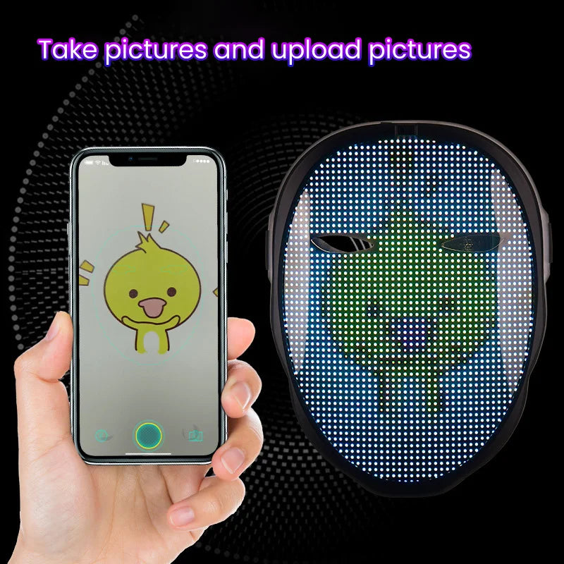 LED Glow Mask With Gesture Sensing RGB Full Color Variable Face DIY Photo Animated Editing Maske Halloween Gift For Party Rave