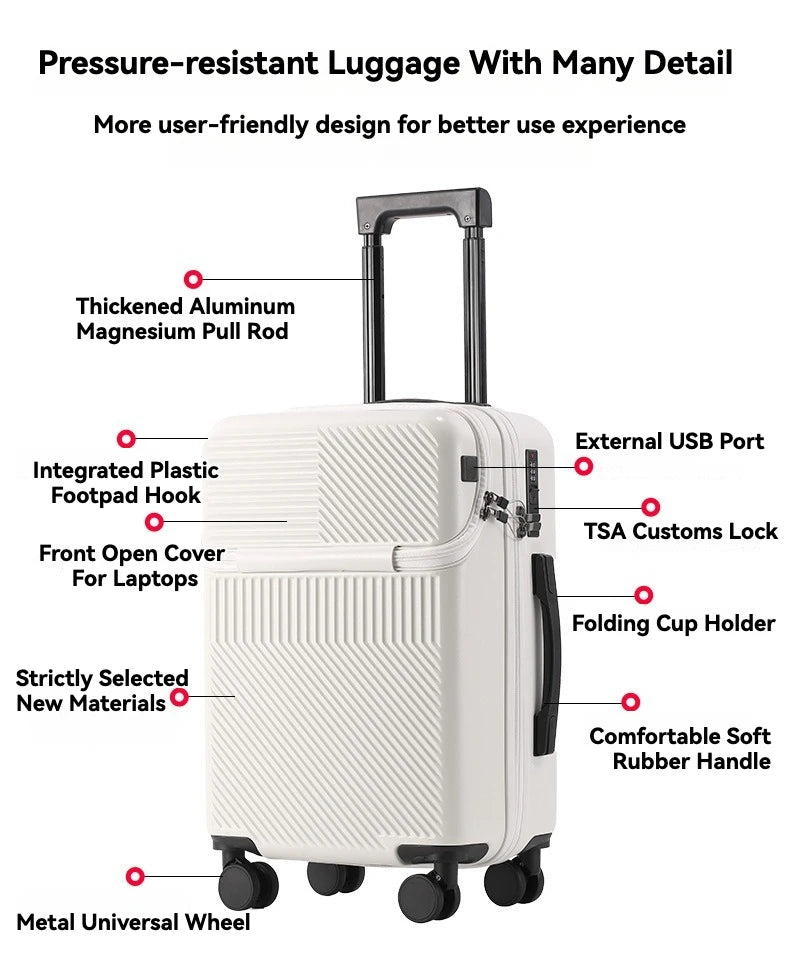 2024 New Durable Luggage Sets Suitcase Front Open TSA Lock USB Slient Spinner Wheel Charging Men Carry-On Travel 20/22/24/26