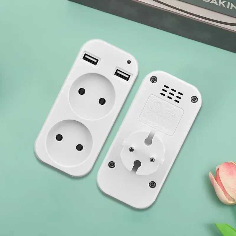 1pcs European Plug Conversion Plug Multifunctional Socket Portable Dual Usb Port German French Russian Universal Socket