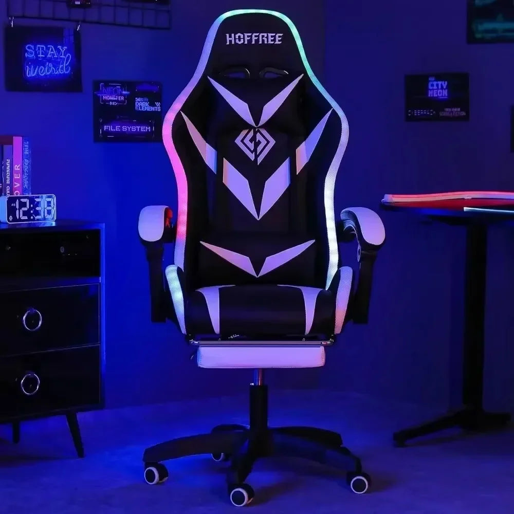 Office Chair with Bluetooth Speaker and LED Light, Ergonomic Gaming Chair with Massage Function