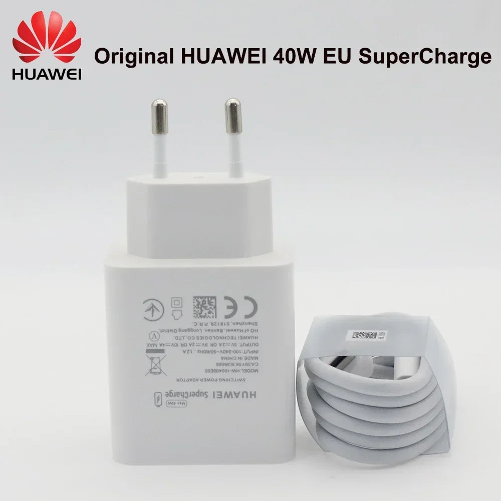 Huawei Original 10V4A Supercharge Charger 40W EU Charge Adapter 5A USB Type C Cable for Nova 5 5t 5 Pro Mate 30 Pro P20 P30 Pro