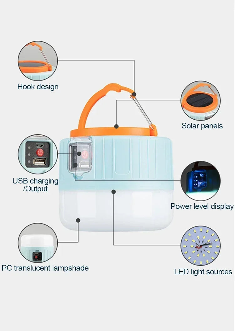 Solar Camping Light Power Bank LED Camping Lanterns With Remote Control Waterproof Outdoor Tent Light Rechargeable Flashlight