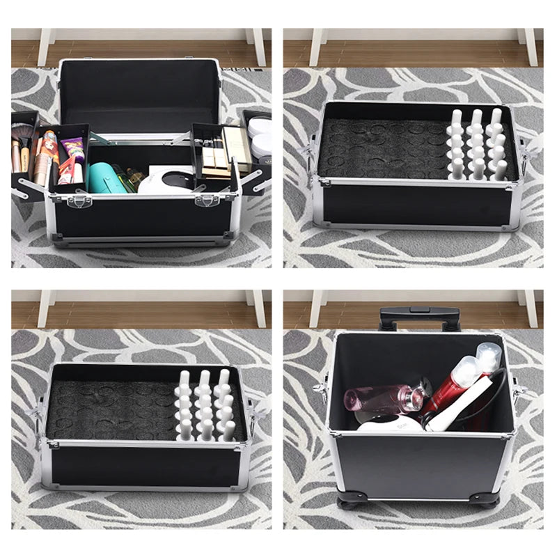 Professional 2/3/4 layers trolley makeup suitcase portable cosmetic trolley luggage box nail tattoo embroidery beauty toolbox