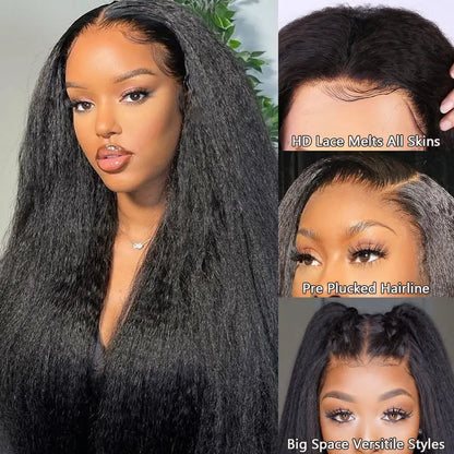 13x4 Transparent Kinky Straight Lace Front Wigs Yaki Straight Human Hair Wigs Bleached Frontal Wigs For Black Women Pre Plucked