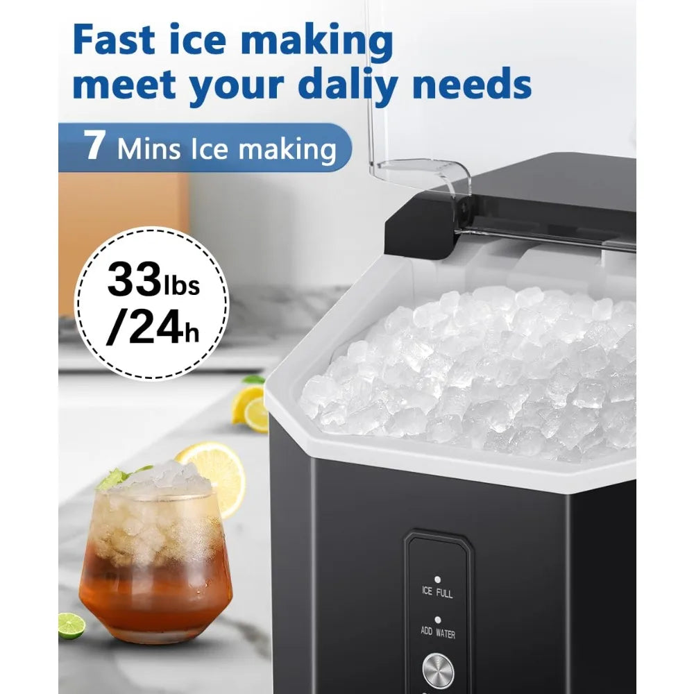 Nugget Ice Maker, 10,000pcs/33lbs/Day, Portable Handheld Nugget Ice Maker Machine with Handle,