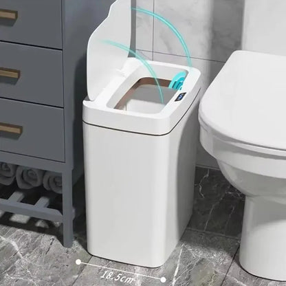 White 15L Smart Bathroom Trash Can Non-Contact Narrow Smart Sensor Trash Can Smart Home Automatic Bagging Electronic Trash Can