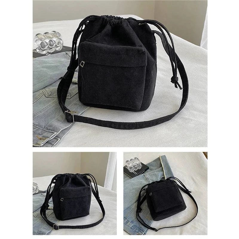 2024 New Women Bag Middle Shoulder Bag Korean Style Drawstring Bucket Bag Casual Light Youth Crossbody Bag Whole Sale