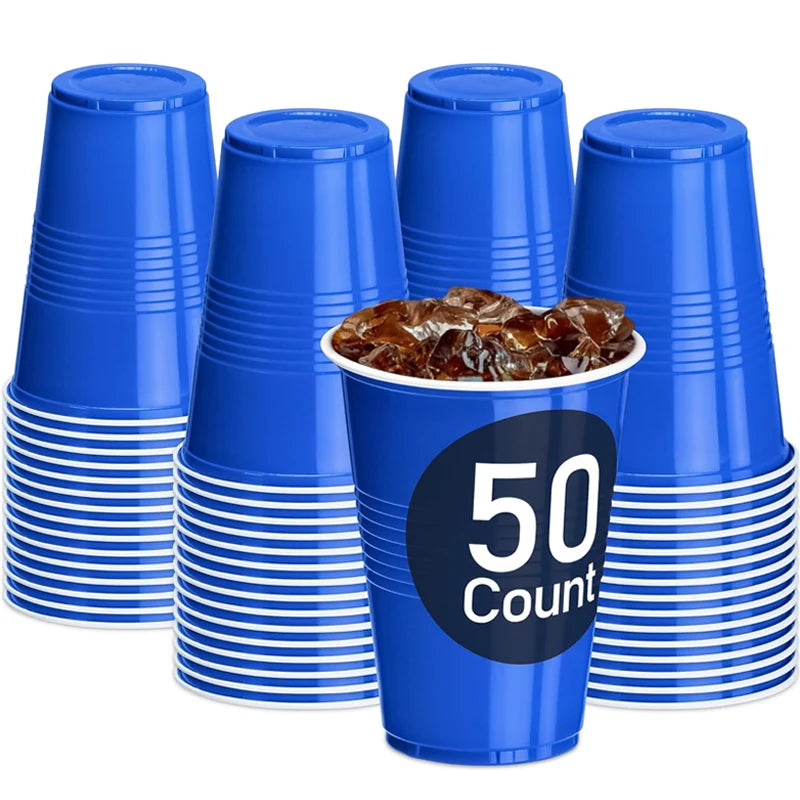 16-Ounce Plastic Party Cups 50 Pack Disposable Plastic Cups Recyclable Red Cups with Fill Lines for Parties Drinks BBQ Picnics