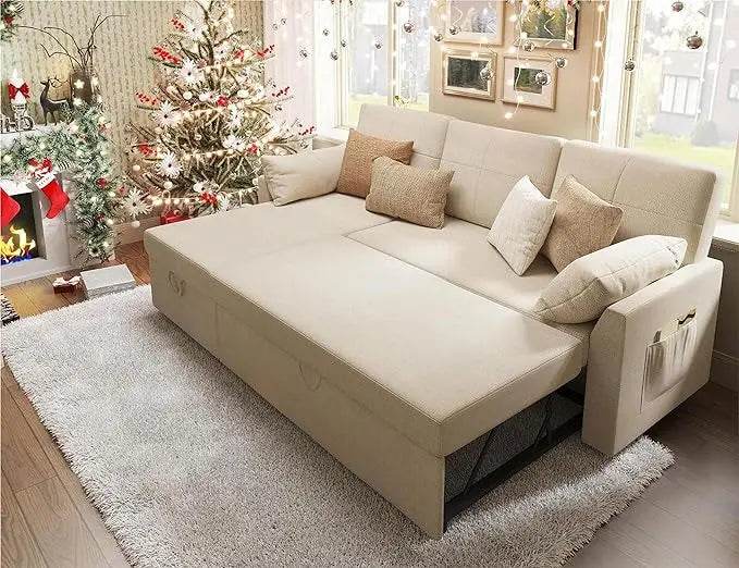 Sleeper Sofa Bed 2 in 1 Pull Out Couch Bed with Storage Chaise for Living Room Pull Out Bed - MarvelouStoree