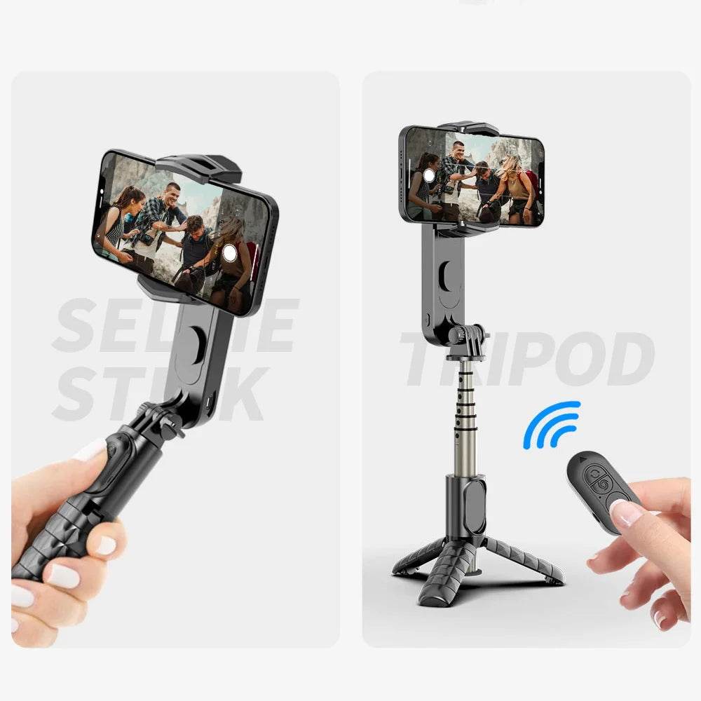 Handheld Gimbal Stabilizer Selfie Stick Tripod with Removable Fill Light Wireless Remote Portable Phone Stand Holder - MarvelouStoree