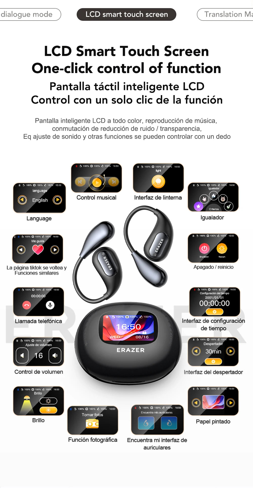 [AI Earphone] Bluetooth Earphones ERAZER XP7 Wireless Headphones ASMR Headset Equalizer APP AI Translator Earbuds Lightweight